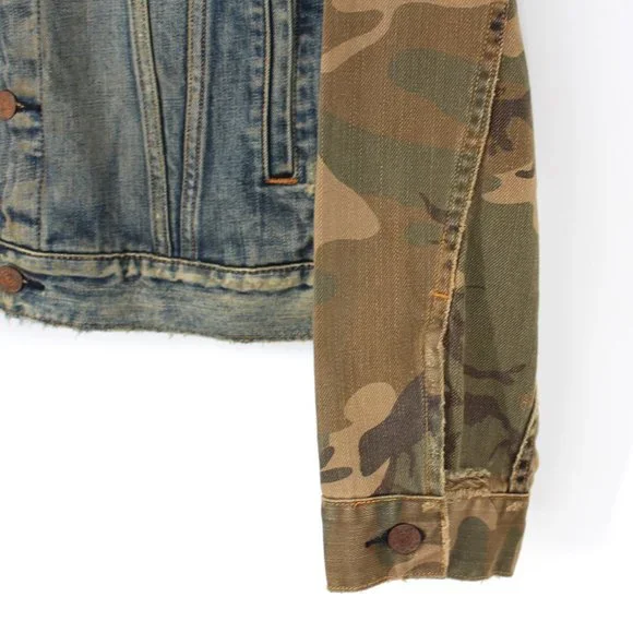 NWT Ralph Lauren Denim & Supply Distressed Denim Jacket Camo Sleeves Medium NEW - Picture 3 of 6
